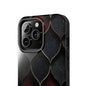Crimson Scales Tough Phone Case – Red & Black Armor Texture Design - Artistic Vision