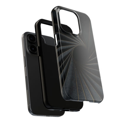 Obsidian Fan Tough Phone Case – Black Gold Radial Geometry - Artistic Vision