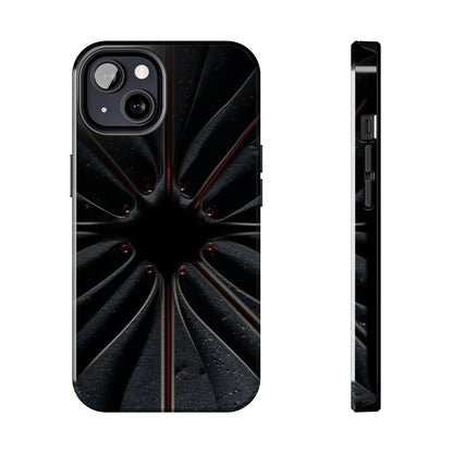 Blade Bloom Tough Phone Case – Black Petal Geometry with Metallic Edges - Artistic Vision