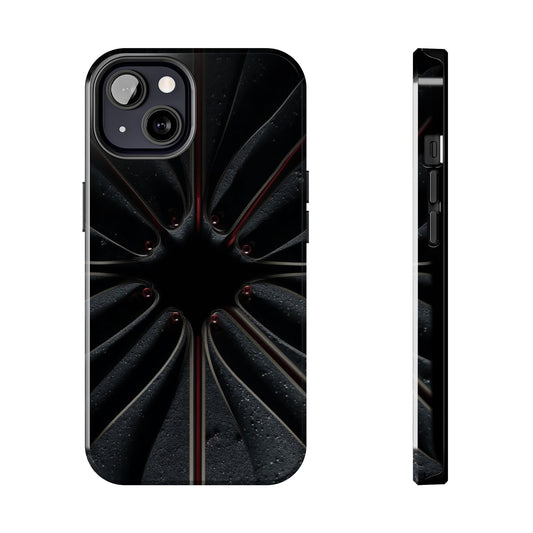 Blade Bloom Tough Phone Case – Black Petal Geometry with Metallic Edges - Artistic Vision
