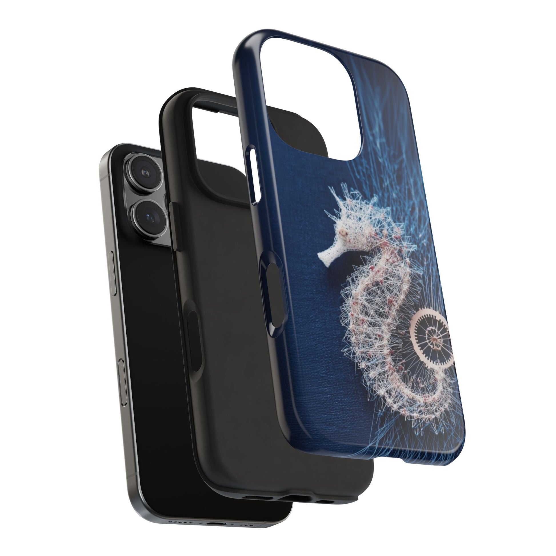 Seahorse Coral Wireframe Phone Case – Elegant Ocean Creature Design - Artistic Vision