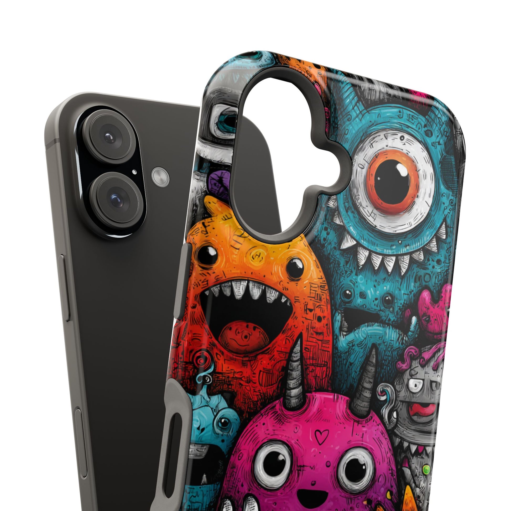 Cute Monster Doodle in Bright Urban Colors - Artistic Colorful Monster Magnetic Phone Case for iPhone - Artistic Vision
