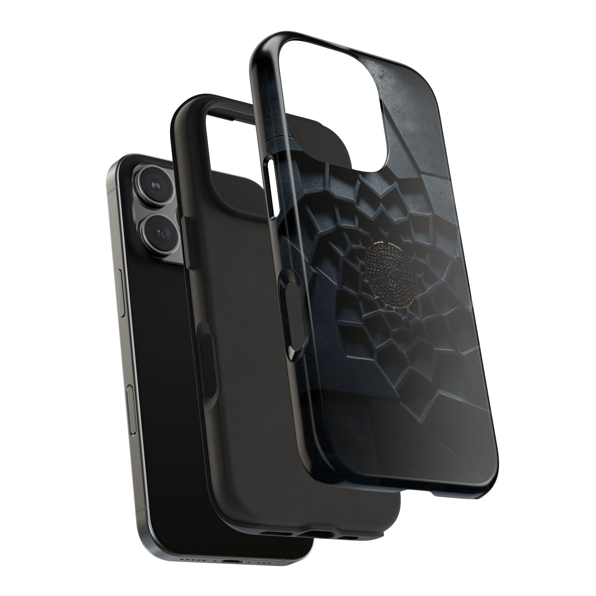 Fracture Core Tough Phone Case – Abstract Black Stone Mosaic with Central Core - Artistic Vision