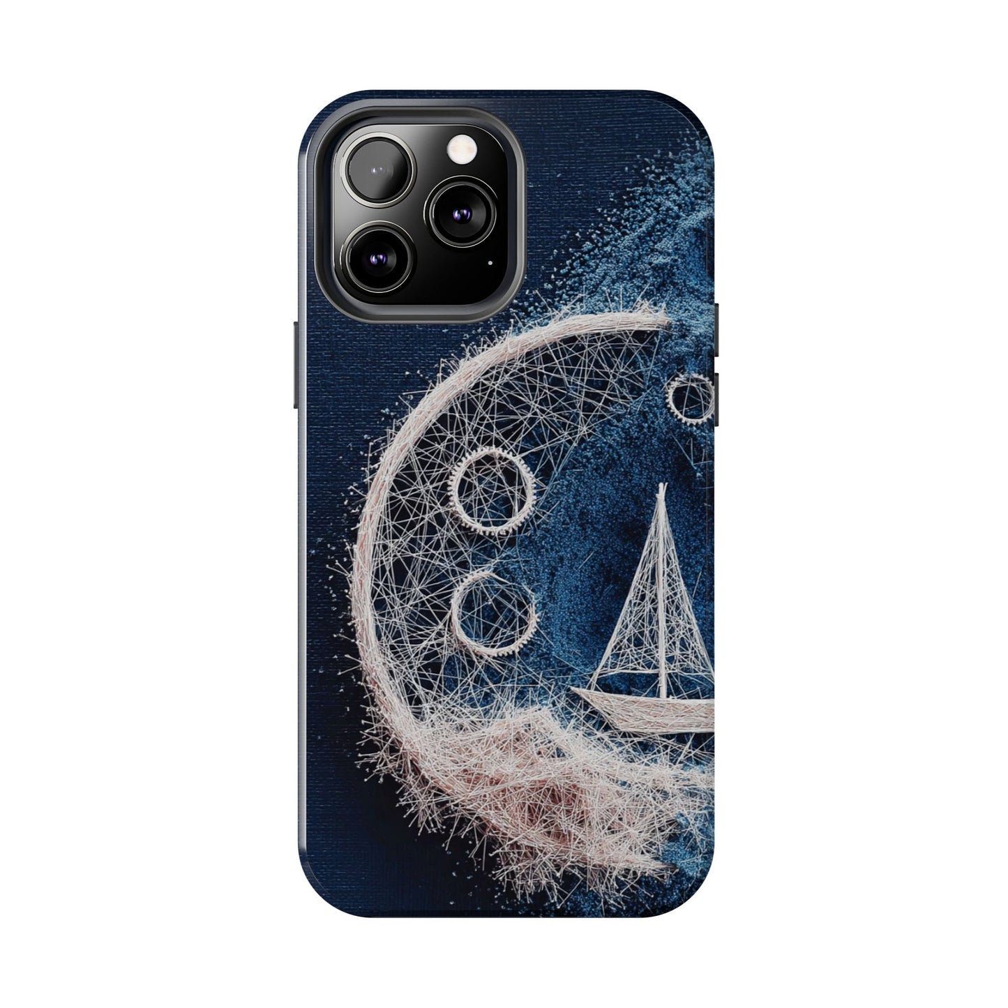 Sailboat & Moon Wireframe Phone Case – Nautical Night Voyage Design - Artistic Vision
