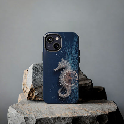 Seahorse Wheel Wireframe Phone Case – Nautical Design with Mechanical Motion - Artistic Vision