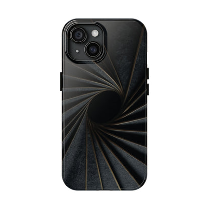 Obsidian Fan Tough Phone Case – Black Gold Radial Geometry - Artistic Vision