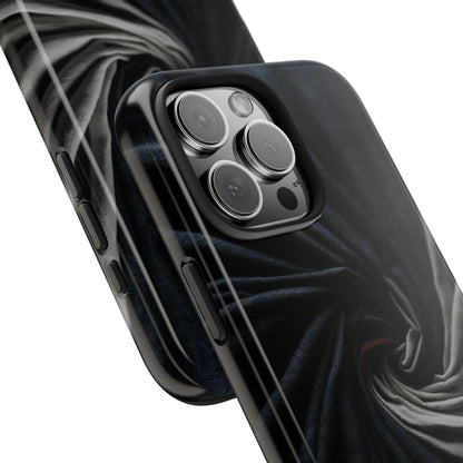 Velvet Spiral Tough Phone Case – Twisting Fabric Abstract in Black & Silver - Artistic Vision
