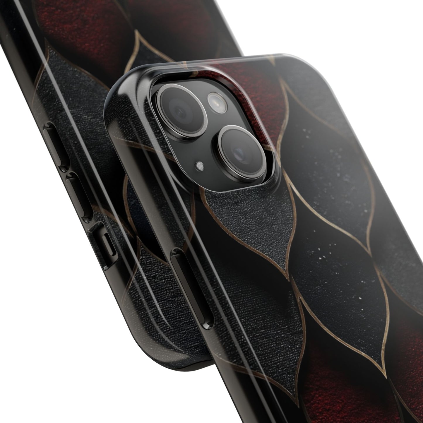 Crimson Scales Tough Phone Case – Red & Black Armor Texture Design - Artistic Vision