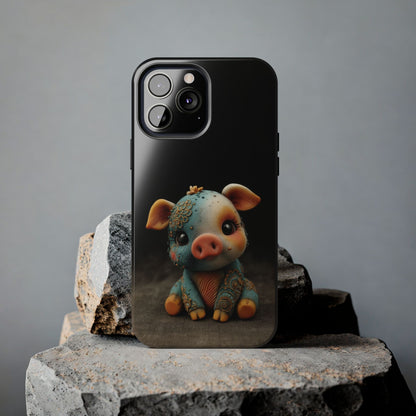 Play-Doh Piggy – Tough Phone Case with Sculpted Pink and Blue Charm - Artistic Vision