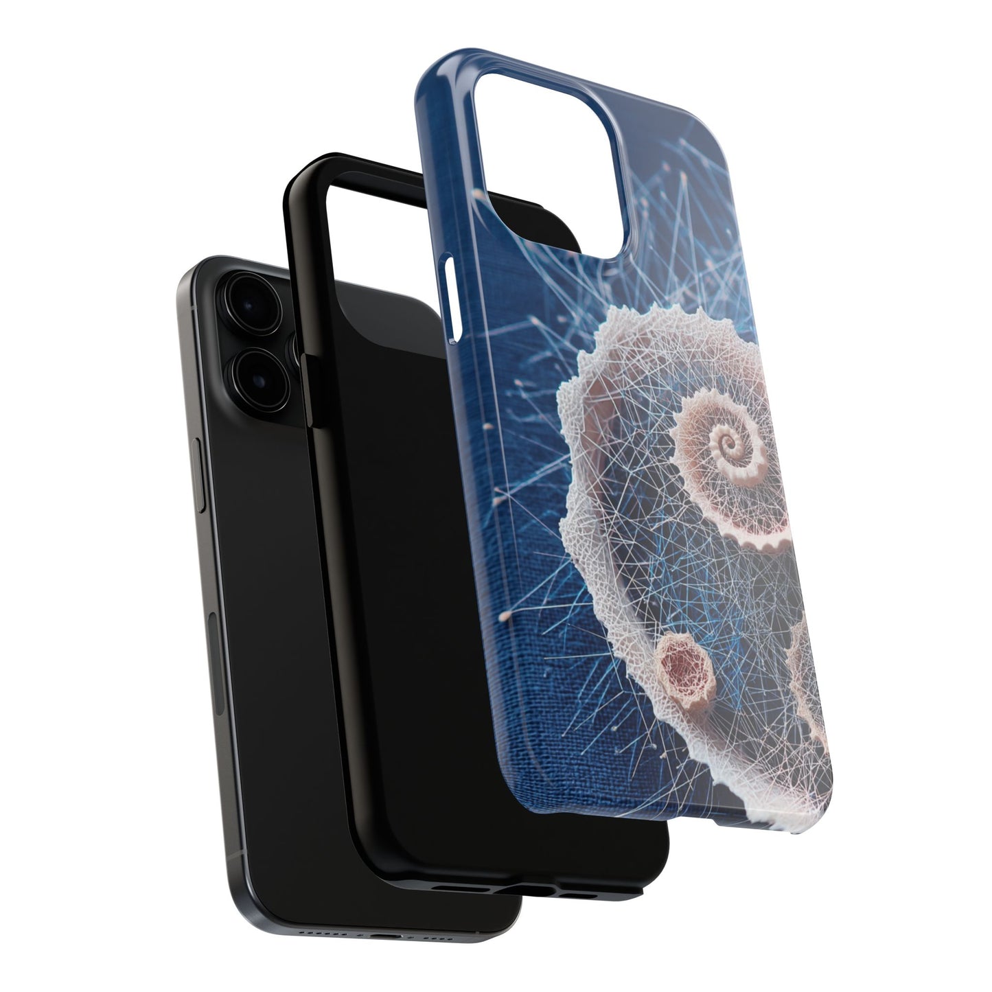 Twin Spiral Shell Wireframe Phone Case – Abstract Seaform Tough Design - Artistic Vision