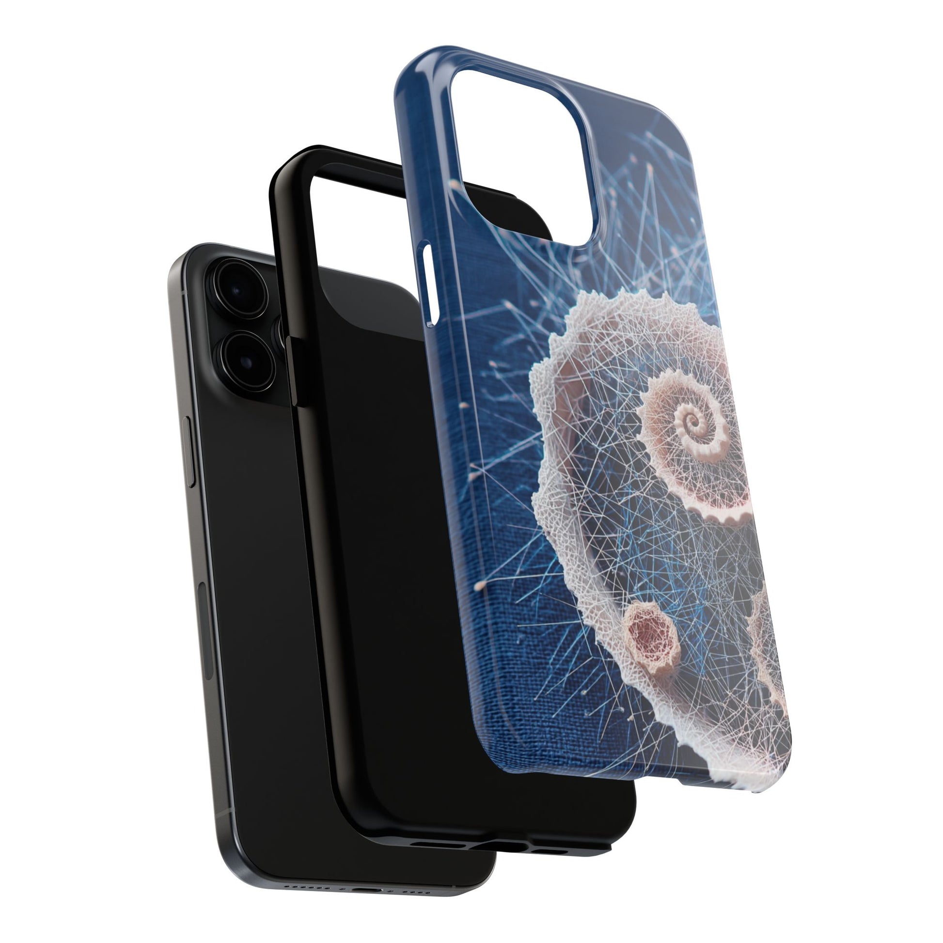 Twin Spiral Shell Wireframe Phone Case – Abstract Seaform Tough Design - Artistic Vision