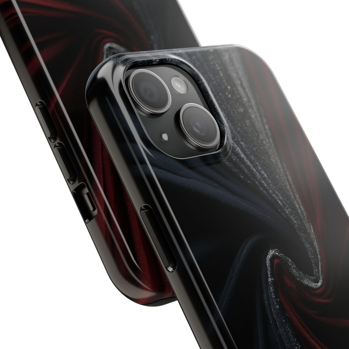 Velvet Rift Tough Phone Case – Red and Black Satin Fabric Twist Design - Artistic Vision