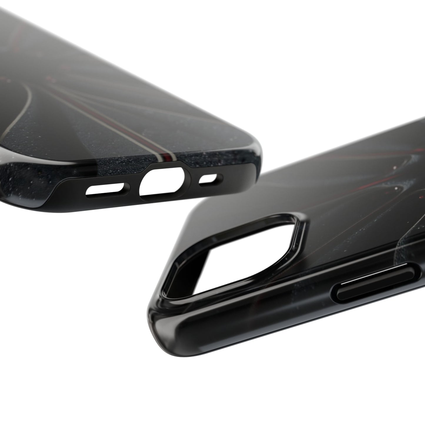 Blade Bloom Tough Phone Case – Black Petal Geometry with Metallic Edges - Artistic Vision
