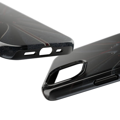 Blade Bloom Tough Phone Case – Black Petal Geometry with Metallic Edges - Artistic Vision