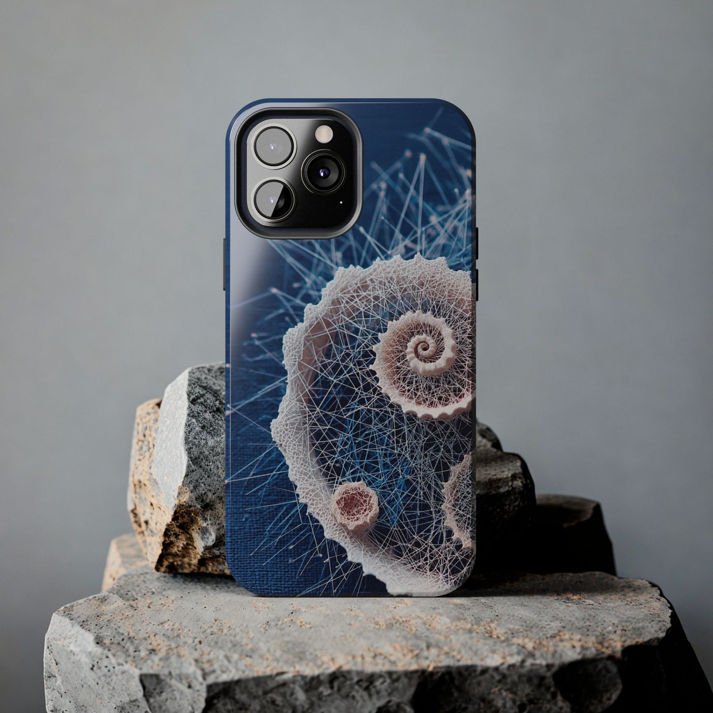 Twin Spiral Shell Wireframe Phone Case – Abstract Seaform Tough Design - Artistic Vision