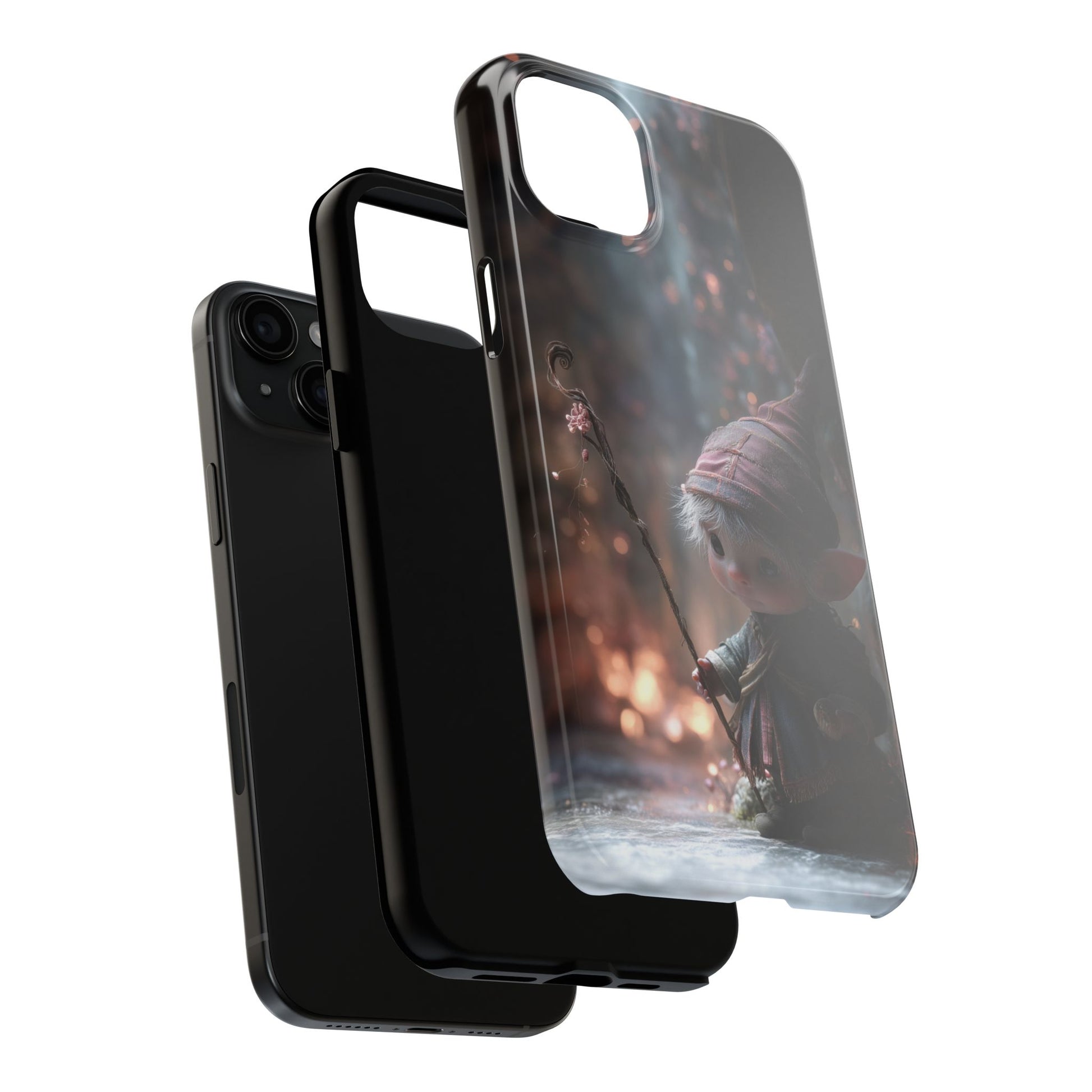 Whimsical Elf Mage Tough Phone Case – Magic Staff Forest Design - Artistic Vision