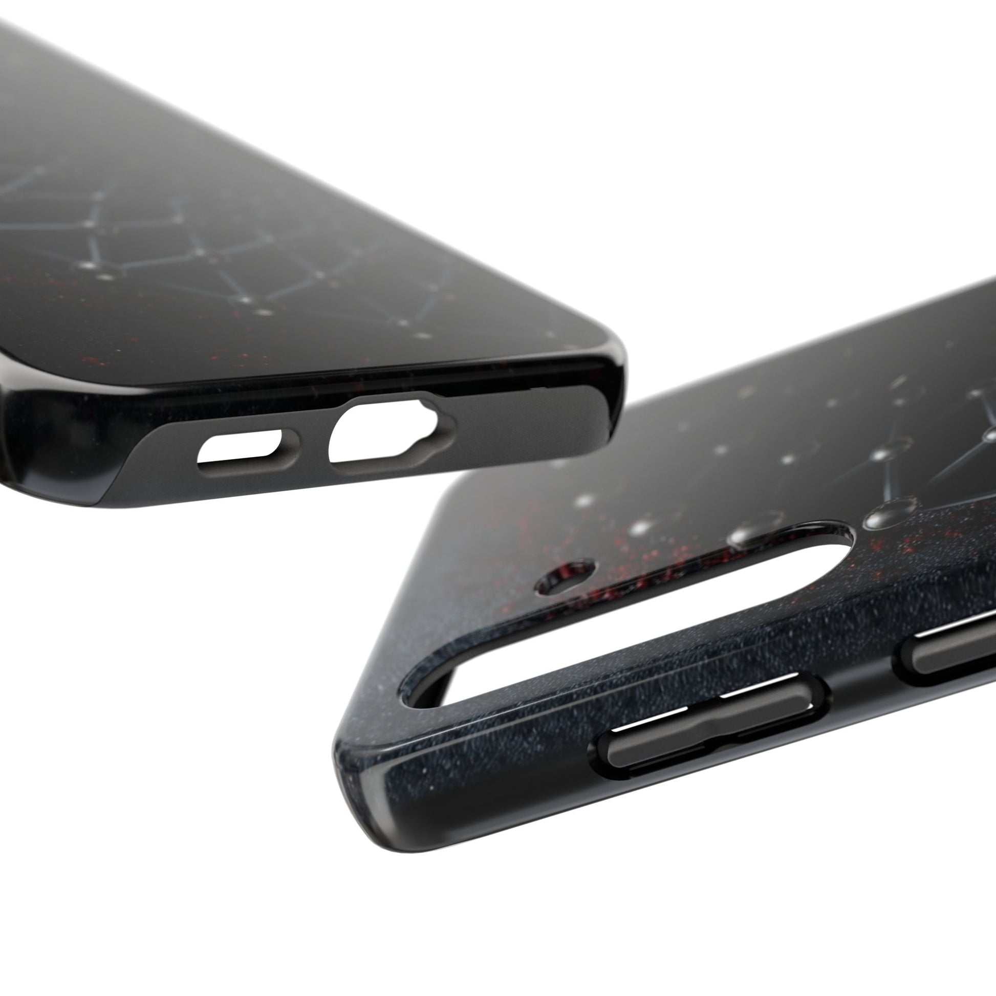 Obsidian Nexus Tough Phone Case – Black Geometric Web with Red Accents - Artistic Vision