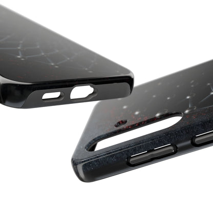 Obsidian Nexus Tough Phone Case – Black Geometric Web with Red Accents - Artistic Vision