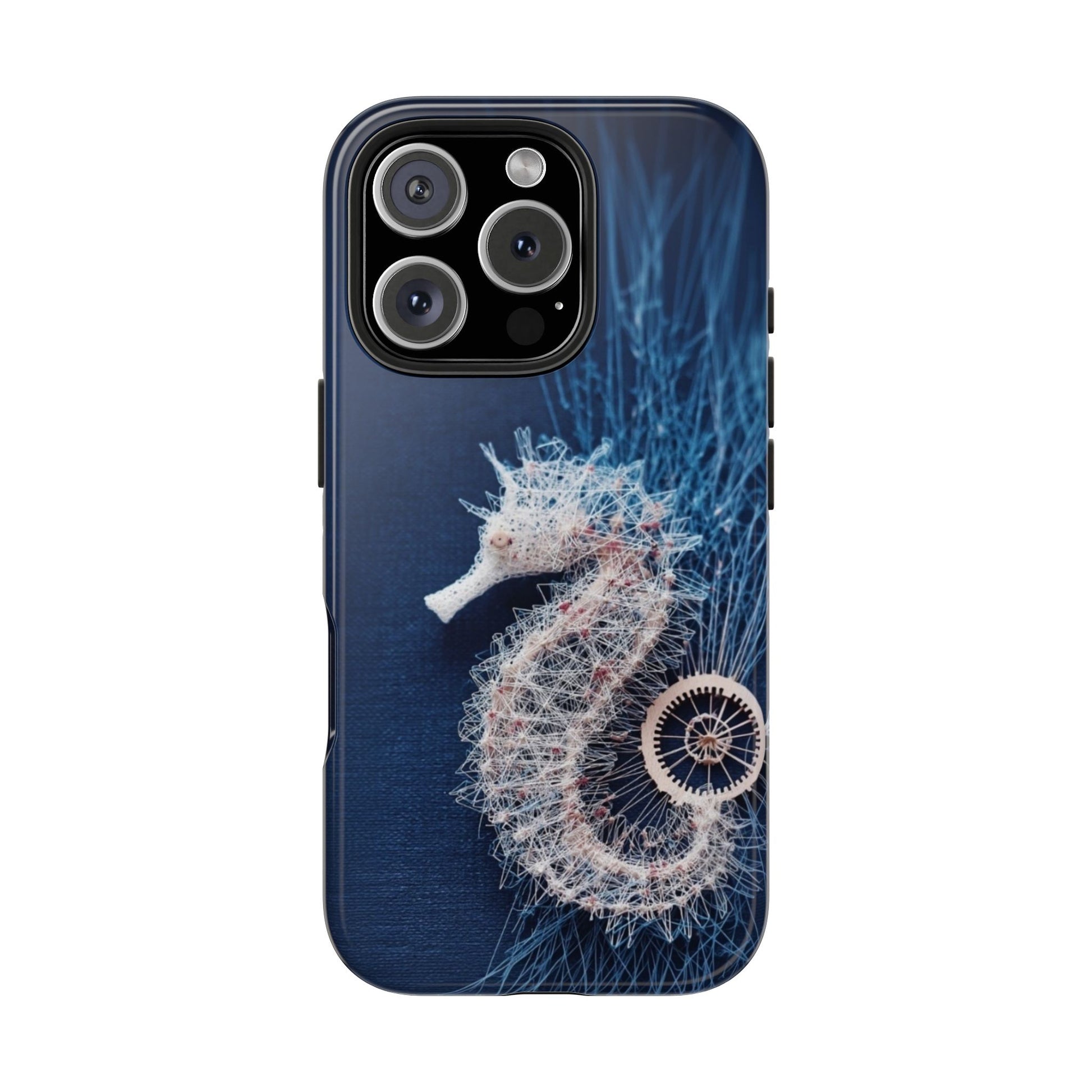 Seahorse Coral Wireframe Phone Case – Elegant Ocean Creature Design - Artistic Vision