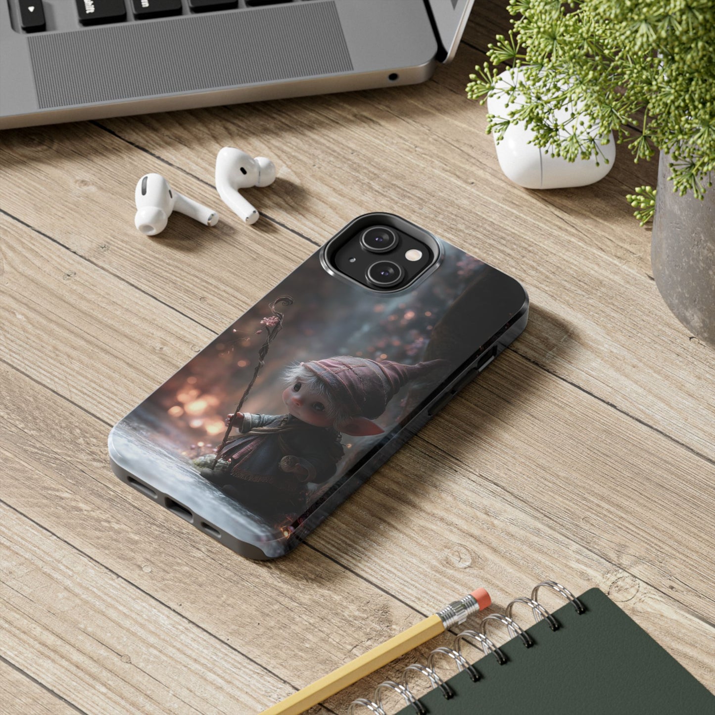 Whimsical Elf Mage Tough Phone Case – Magic Staff Forest Design - Artistic Vision