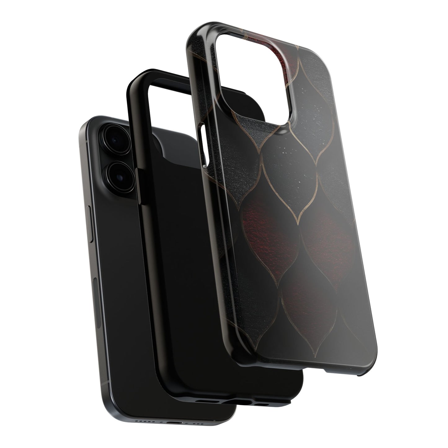 Crimson Scales Tough Phone Case – Red & Black Armor Texture Design - Artistic Vision