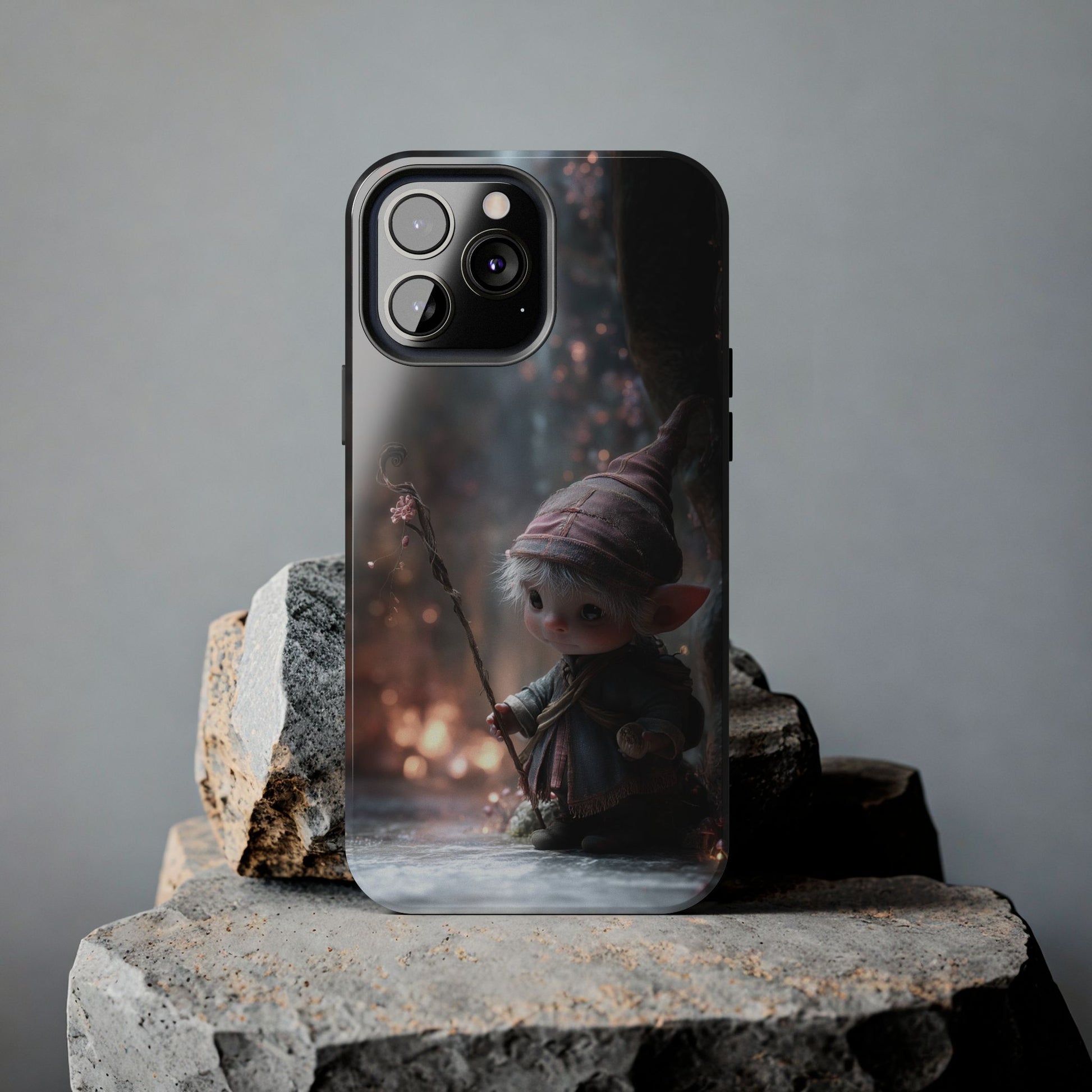 Whimsical Elf Mage Tough Phone Case – Magic Staff Forest Design - Artistic Vision