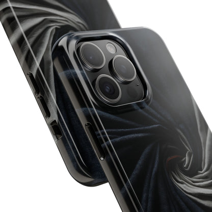 Velvet Spiral Tough Phone Case – Twisting Fabric Abstract in Black & Silver - Artistic Vision