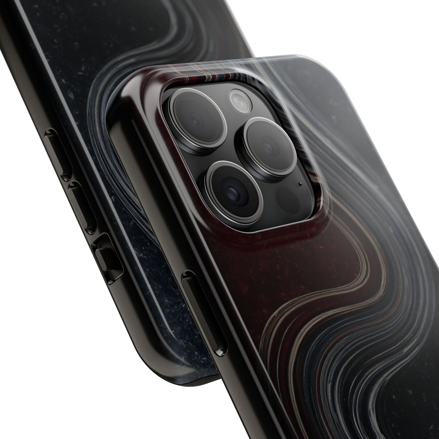 Crimson Current Tough Phone Case – Wavy Metallic Streamlines on Red Base - Artistic Vision