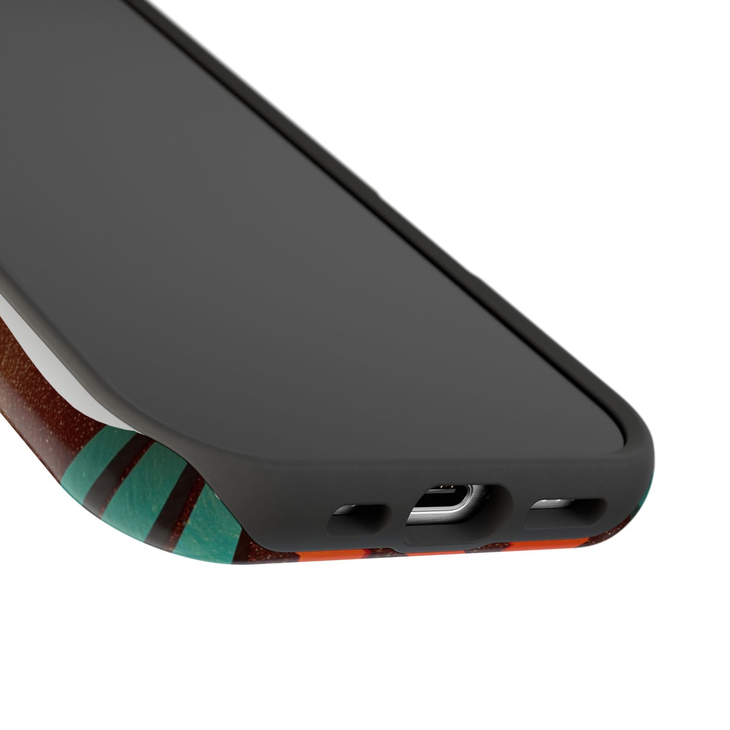 Lunar Echo (Golden Rings and Striped Cosmic Landscape with Moon Backdrop) - Artistic Impact-Resistant Phone Case - Artistic Vision