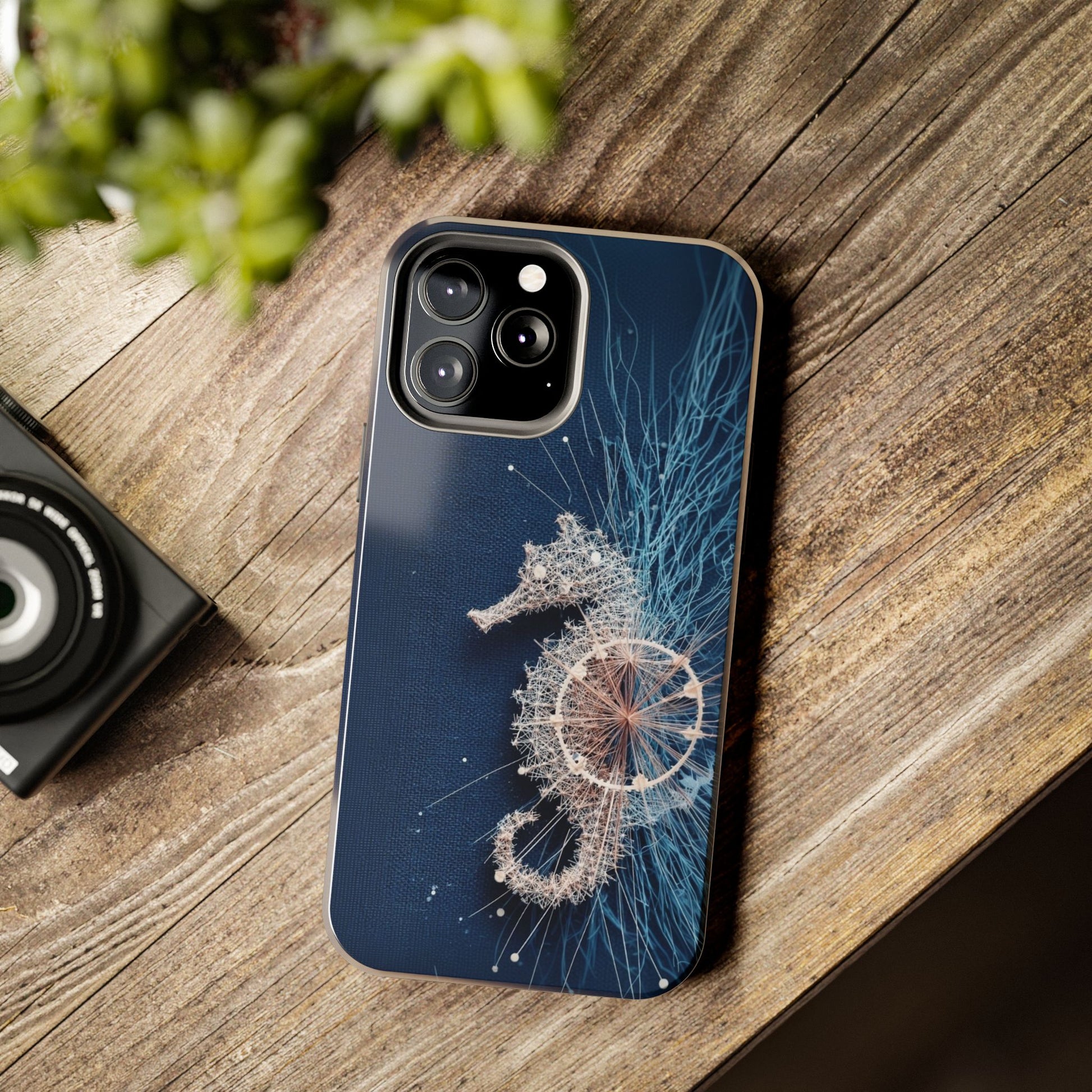 Seahorse Wheel Wireframe Phone Case – Nautical Design with Mechanical Motion - Artistic Vision