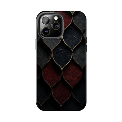 Crimson Scales Tough Phone Case – Red & Black Armor Texture Design - Artistic Vision