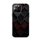 Crimson Scales Tough Phone Case – Red & Black Armor Texture Design - Artistic Vision