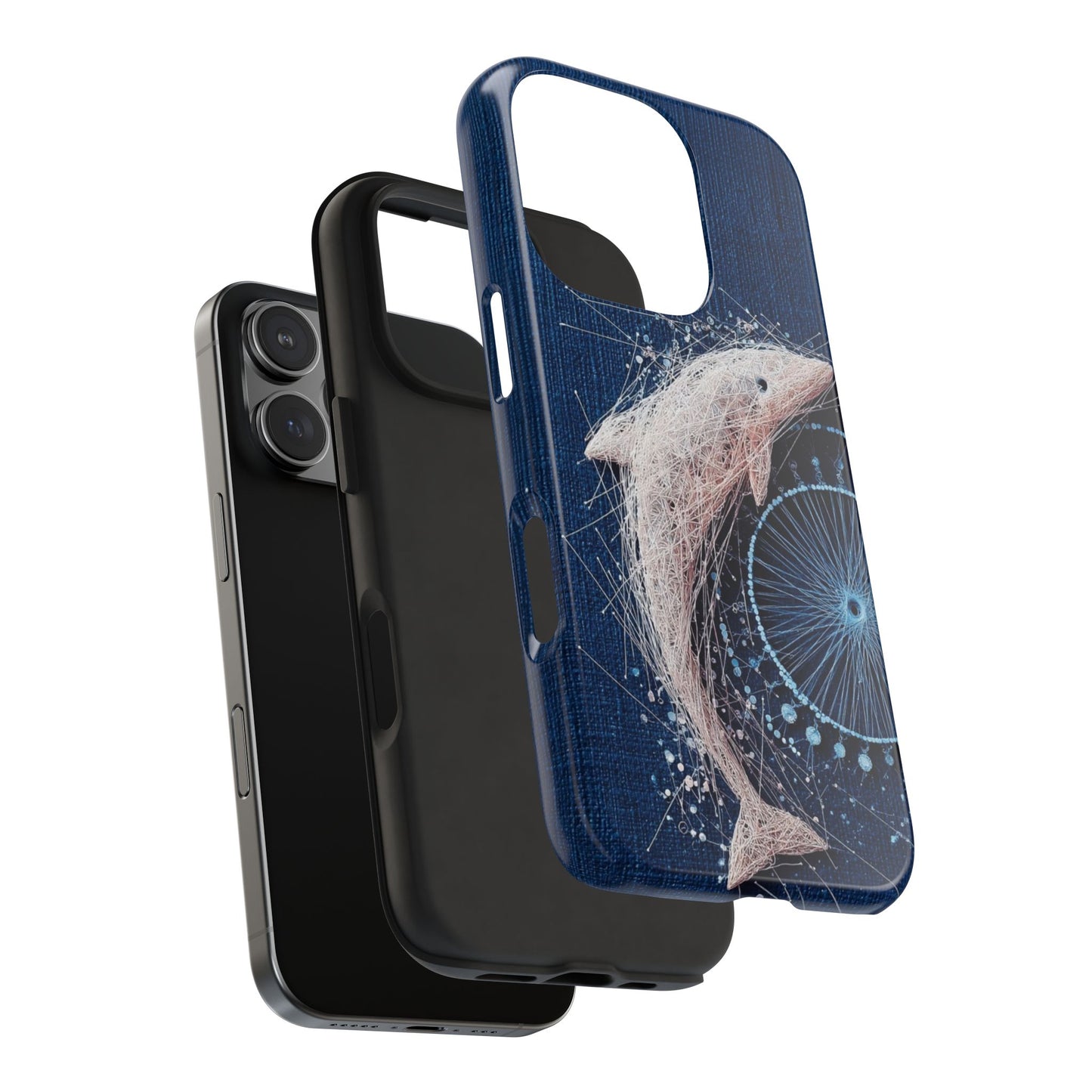 Dolphin Wireframe Spiral Phone Case – Tough Ocean Design with Dynamic Motion - Artistic Vision