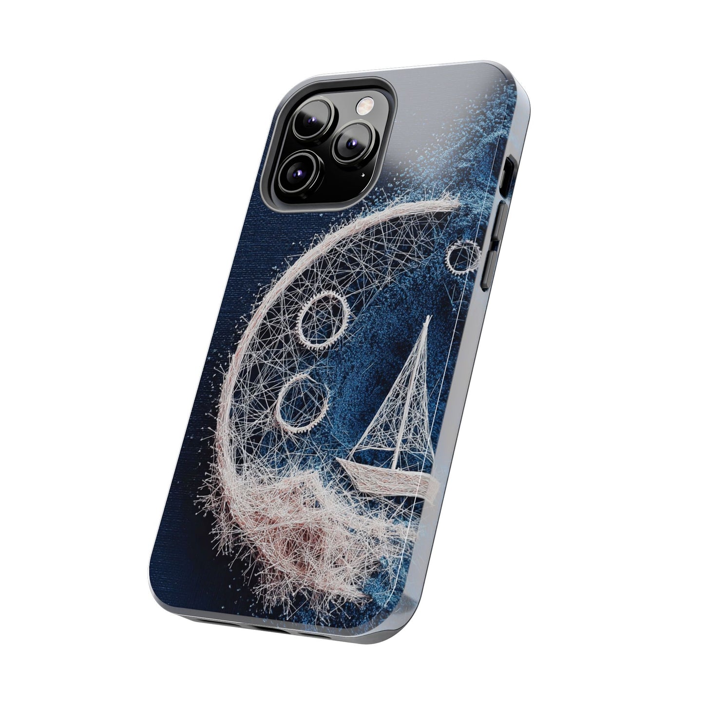 Sailboat & Moon Wireframe Phone Case – Nautical Night Voyage Design - Artistic Vision