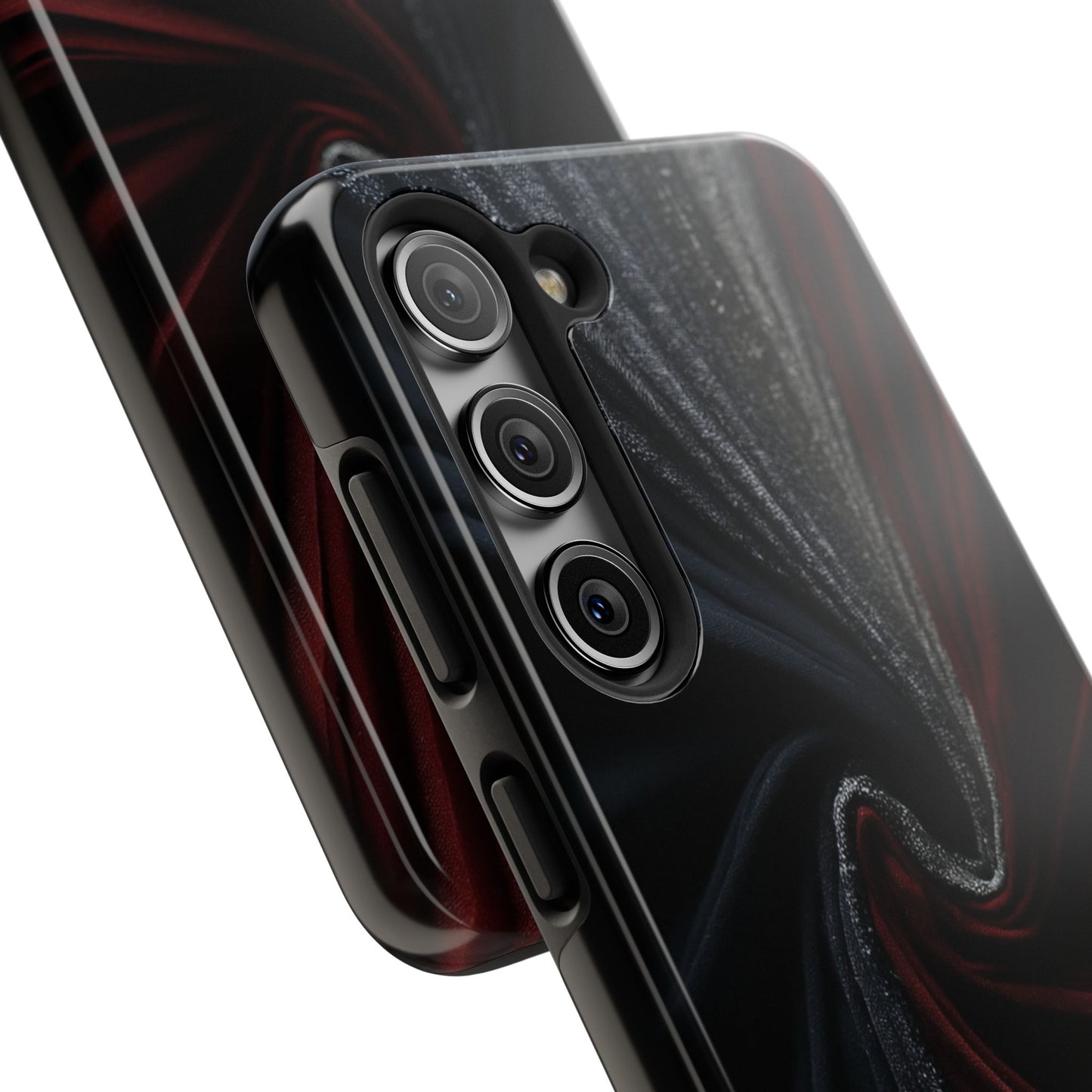 Velvet Rift Tough Phone Case – Red and Black Satin Fabric Twist Design - Artistic Vision