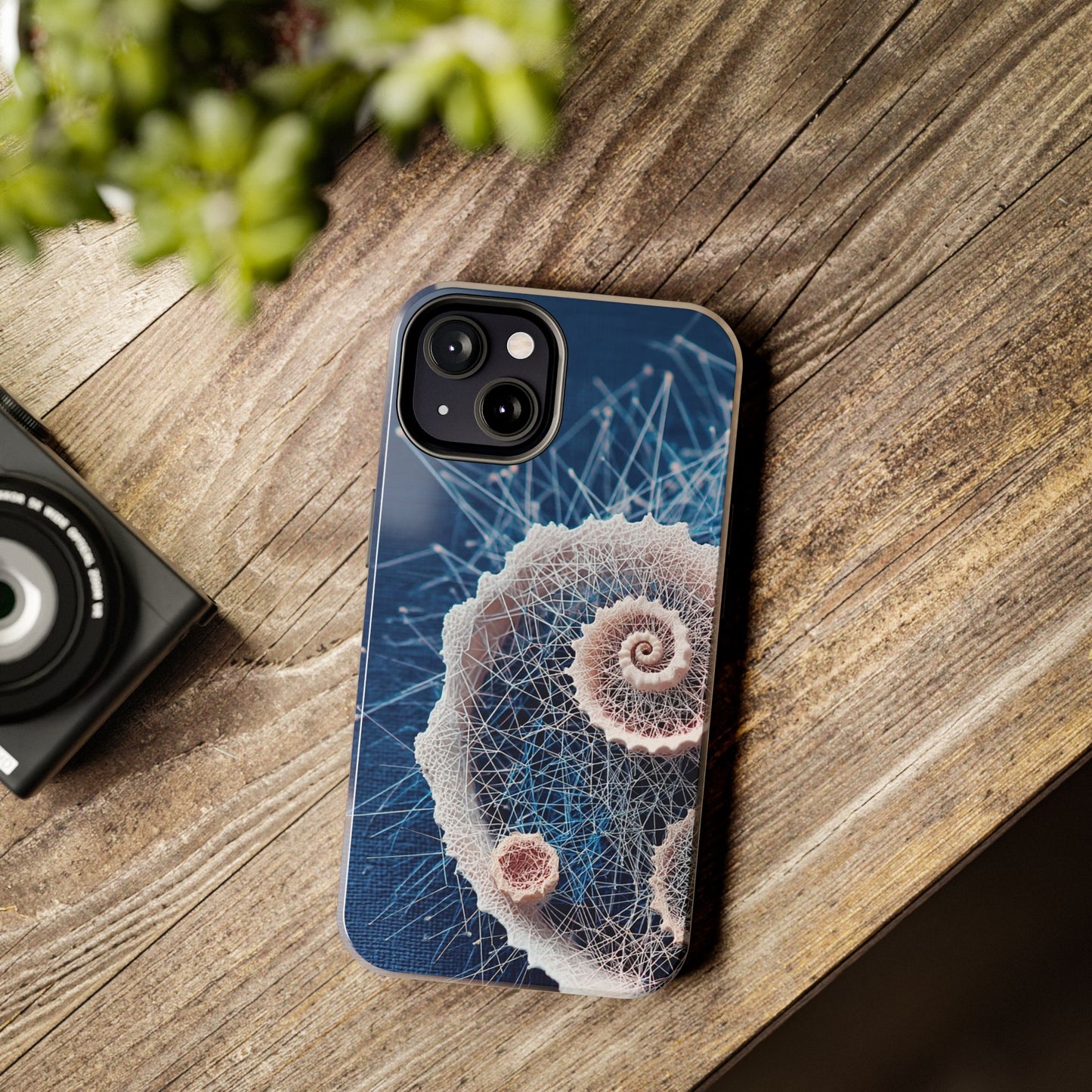 Twin Spiral Shell Wireframe Phone Case – Abstract Seaform Tough Design - Artistic Vision