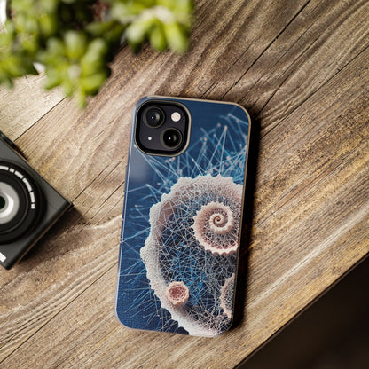 Twin Spiral Shell Wireframe Phone Case – Abstract Seaform Tough Design - Artistic Vision