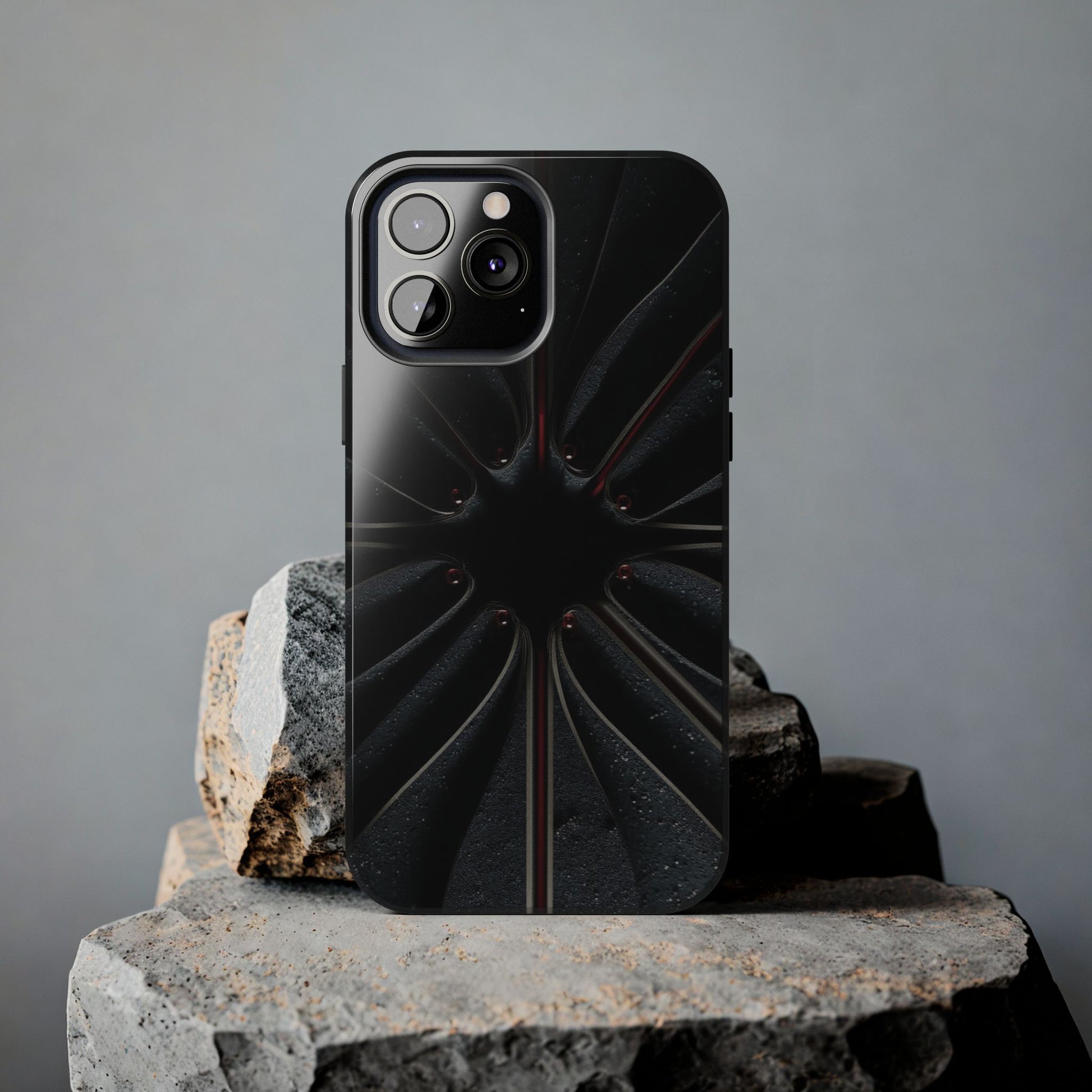 Blade Bloom Tough Phone Case – Black Petal Geometry with Metallic Edges - Artistic Vision