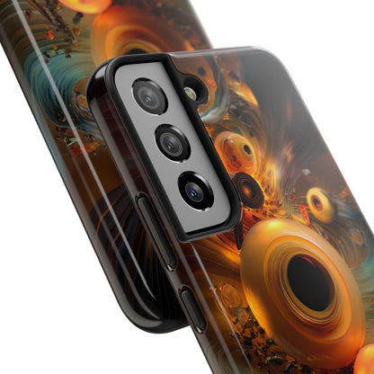 The tough case design blends surreal sci-fi aesthetics with organic, kinetic flow.