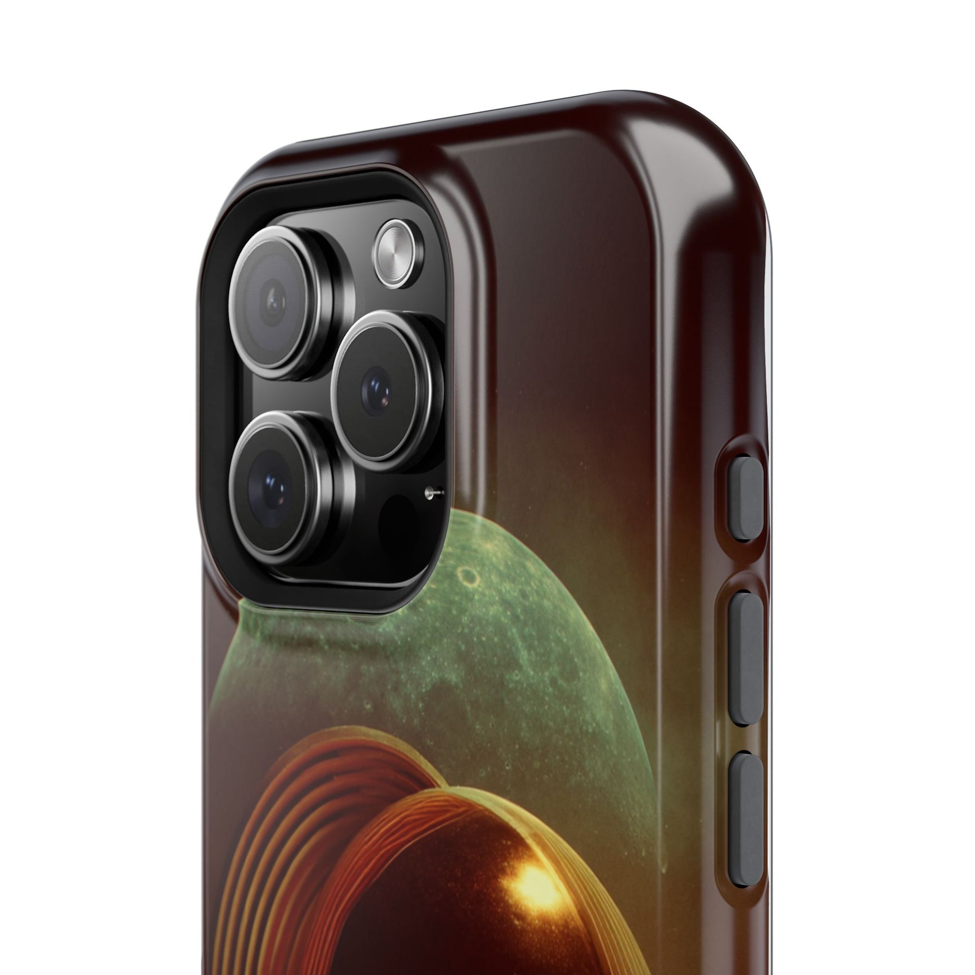 Lunar Echo (Golden Rings and Striped Cosmic Landscape with Moon Backdrop) - Artistic Impact-Resistant Phone Case - Artistic Vision
