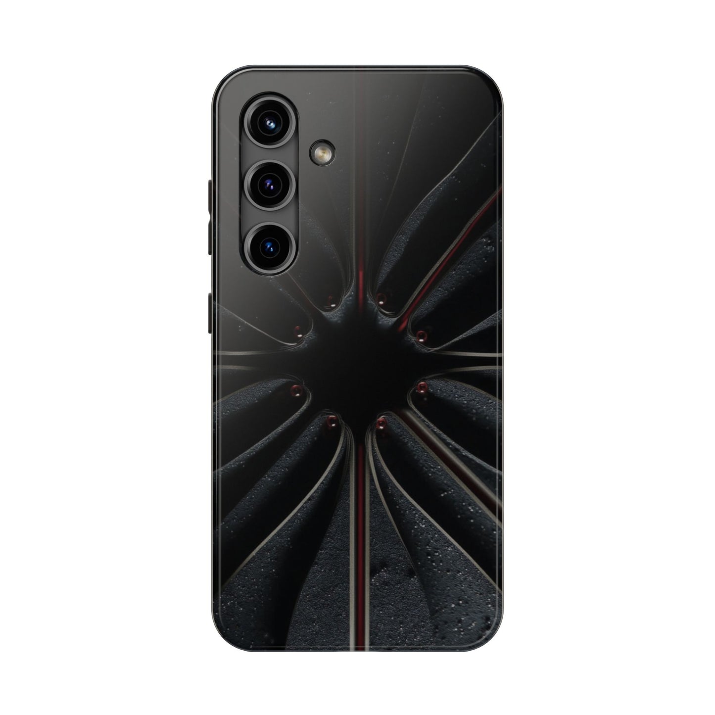 Blade Bloom Tough Phone Case – Black Petal Geometry with Metallic Edges - Artistic Vision