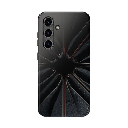 Blade Bloom Tough Phone Case – Black Petal Geometry with Metallic Edges - Artistic Vision