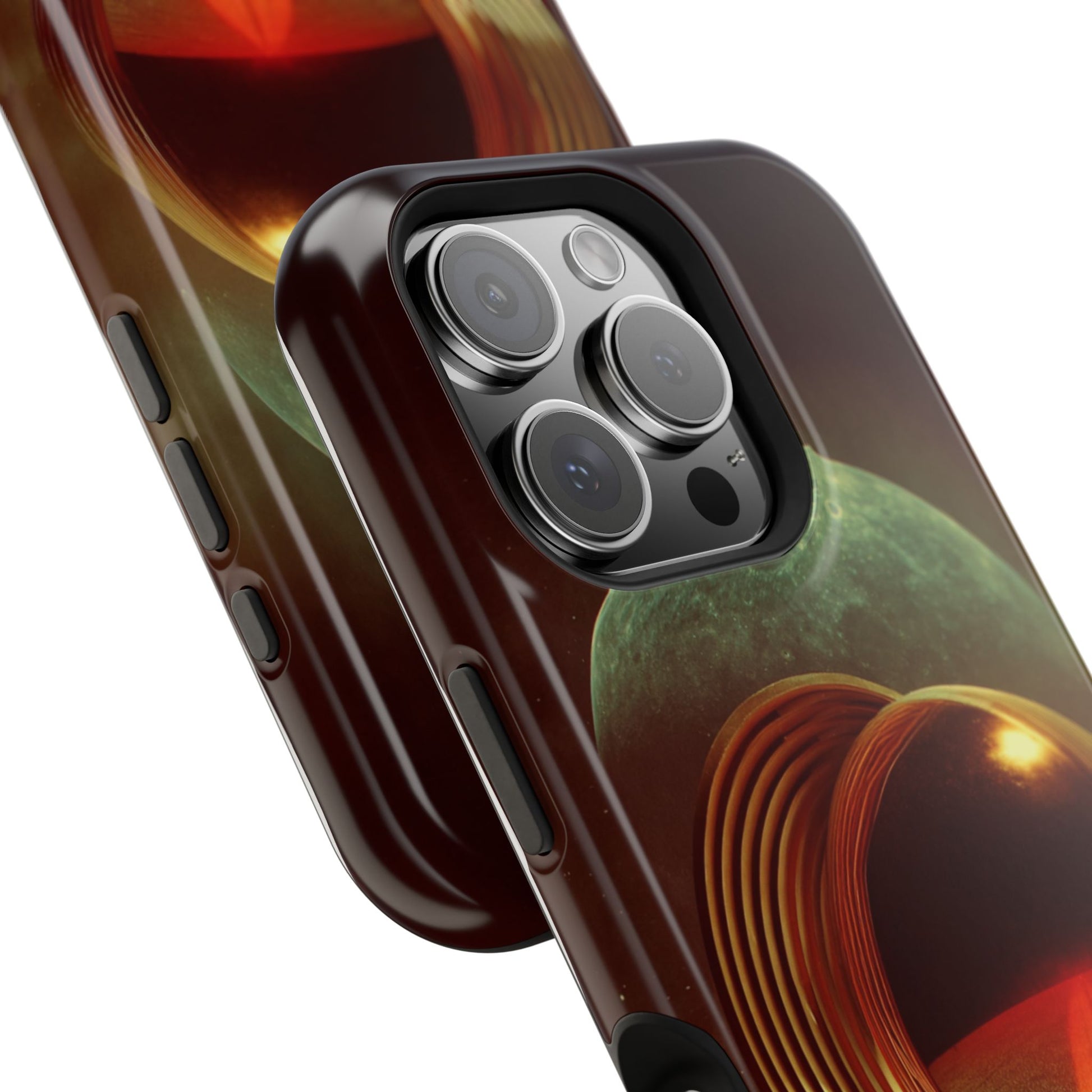 Lunar Echo (Golden Rings and Striped Cosmic Landscape with Moon Backdrop) - Artistic Impact-Resistant Phone Case - Artistic Vision