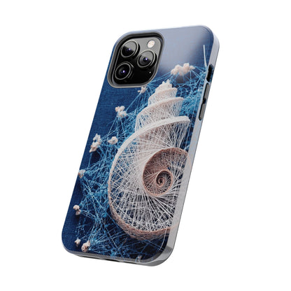 Spiral Shell Bloom Wireframe Phone Case – Marine-Inspired Abstract Shell Design - Artistic Vision