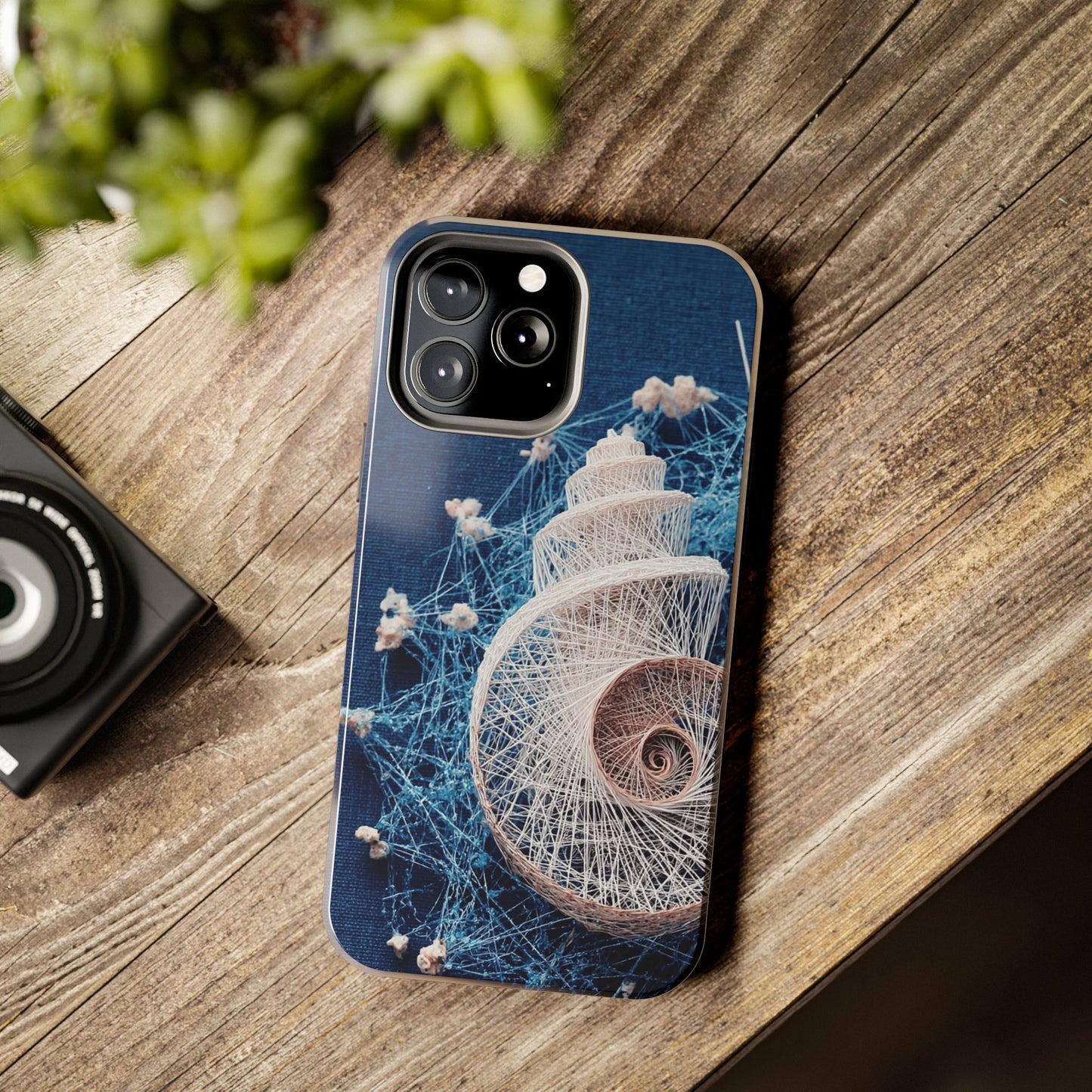 Spiral Shell Bloom Wireframe Phone Case – Marine-Inspired Abstract Shell Design - Artistic Vision