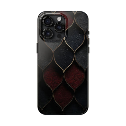 Crimson Scales Tough Phone Case – Red & Black Armor Texture Design - Artistic Vision