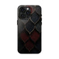 Crimson Scales Tough Phone Case – Red & Black Armor Texture Design - Artistic Vision