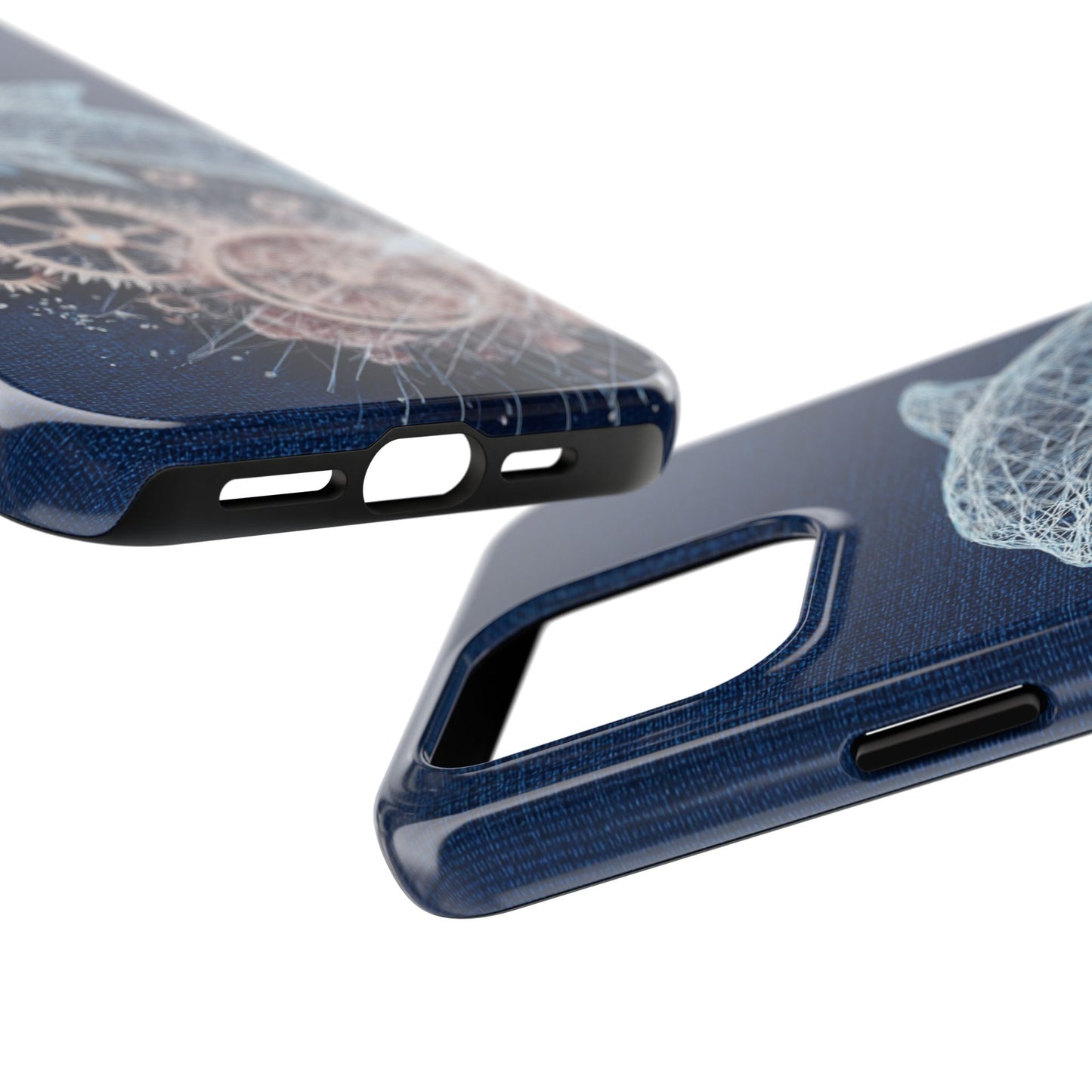 Dolphin and Gears Wireframe Phone Case – Nautical Steampunk Fusion Design - Artistic Vision