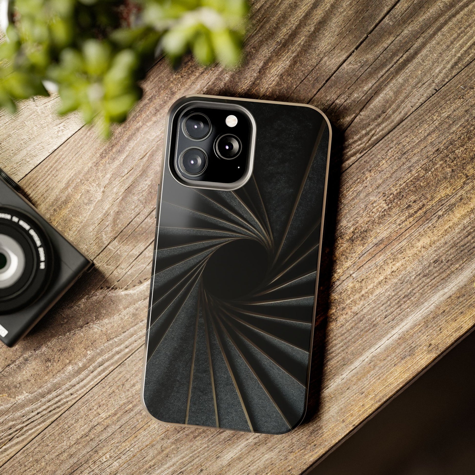 Obsidian Fan Tough Phone Case – Black Gold Radial Geometry - Artistic Vision