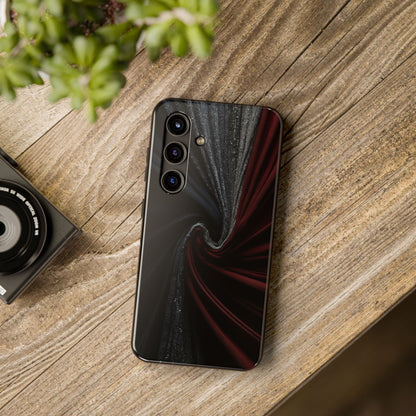Velvet Rift Tough Phone Case – Red and Black Satin Fabric Twist Design - Artistic Vision